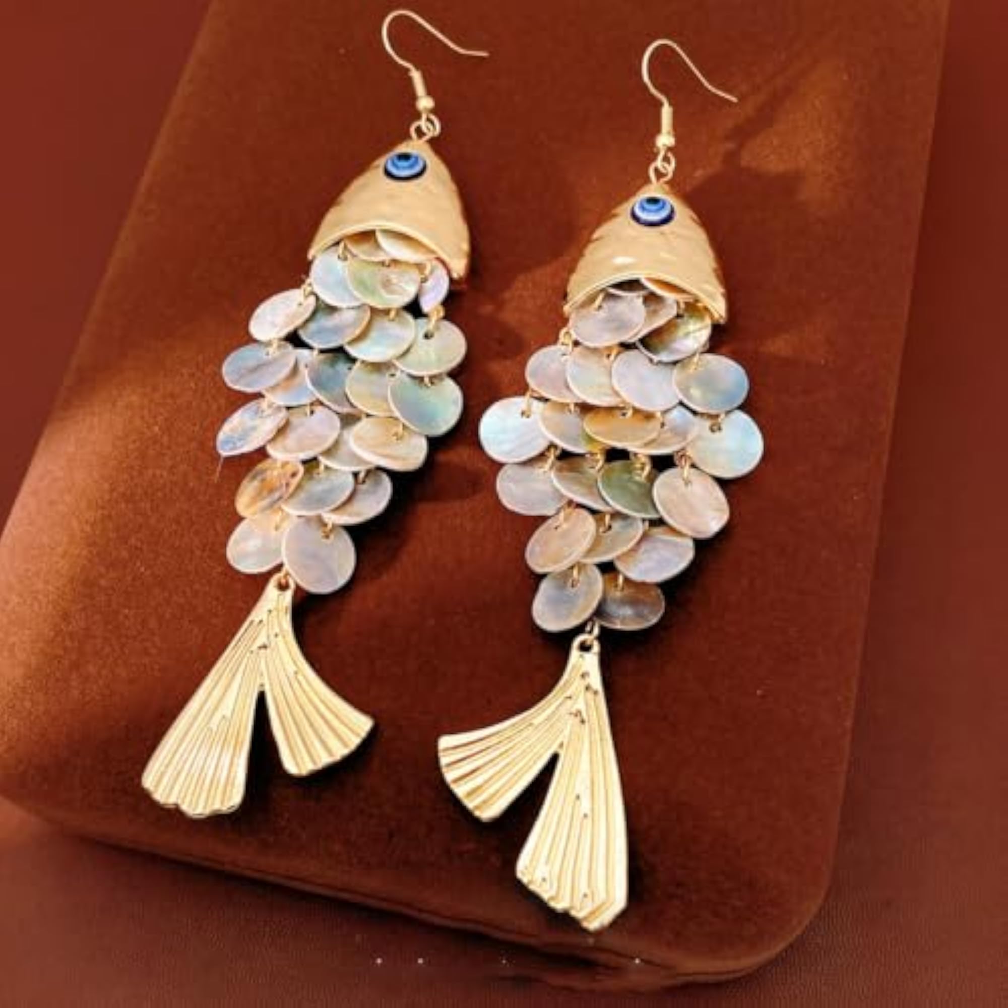 2 Pcs Beach Earrings Set for Women, Gold Statement Fish Drop Earrings
