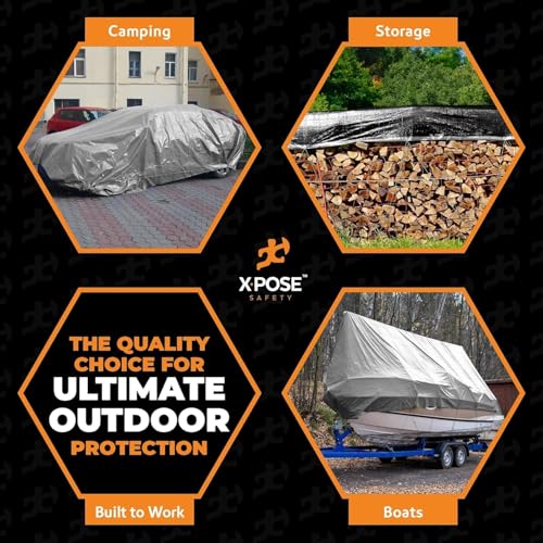 Image of Heavy Duty Poly Tarp 20' x 30' - Bulk Half Pallet (48 Pack) Thick Waterproof, UV Blocking Protective Cover - Reversible Silver & Black - 10 Mil Thick Polyethylene - by Xpose Safety