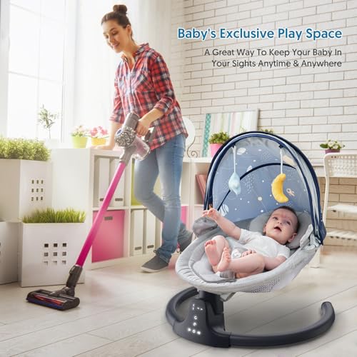 Image of Bluetooth Baby Swing Indoor & Outdoor Portable, 3 Seat Positions, 5 Speeds, 10 Lullabies, Remote, USB Power, Season Cushion