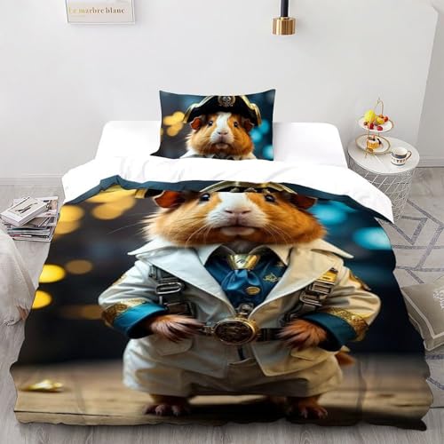 Housse de couette single imprimé 3D hamster pirate 135x200 microfibre résistante avec zip - 2