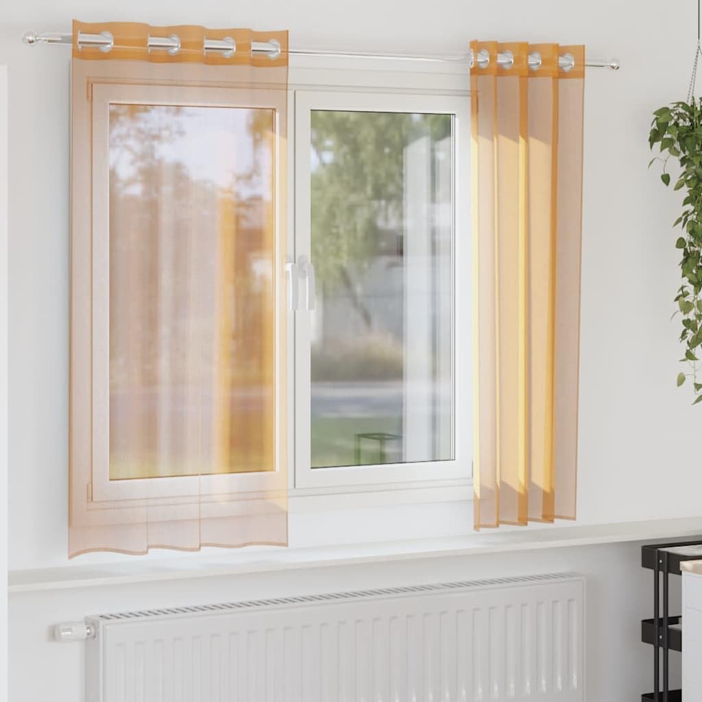Pomarańczowe zasłony z woalu z 8 frytkami, 2 panele, 140 x 175 cm, półprzezroczyste poliestrowe okienko do salonu, sypialni, dekoracja filtrująca światło