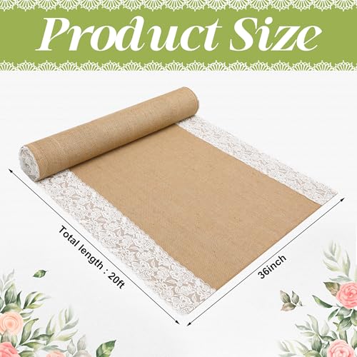 Image of 20Ftx36 in Natural Burlap Wedding Aisle Runner, Jute Weddings Runway Carpet | Rustic Ceremony Burlap Carpet Roll, Runway Carpet with Lace for Beach Garden Church Reception Craft Decoration