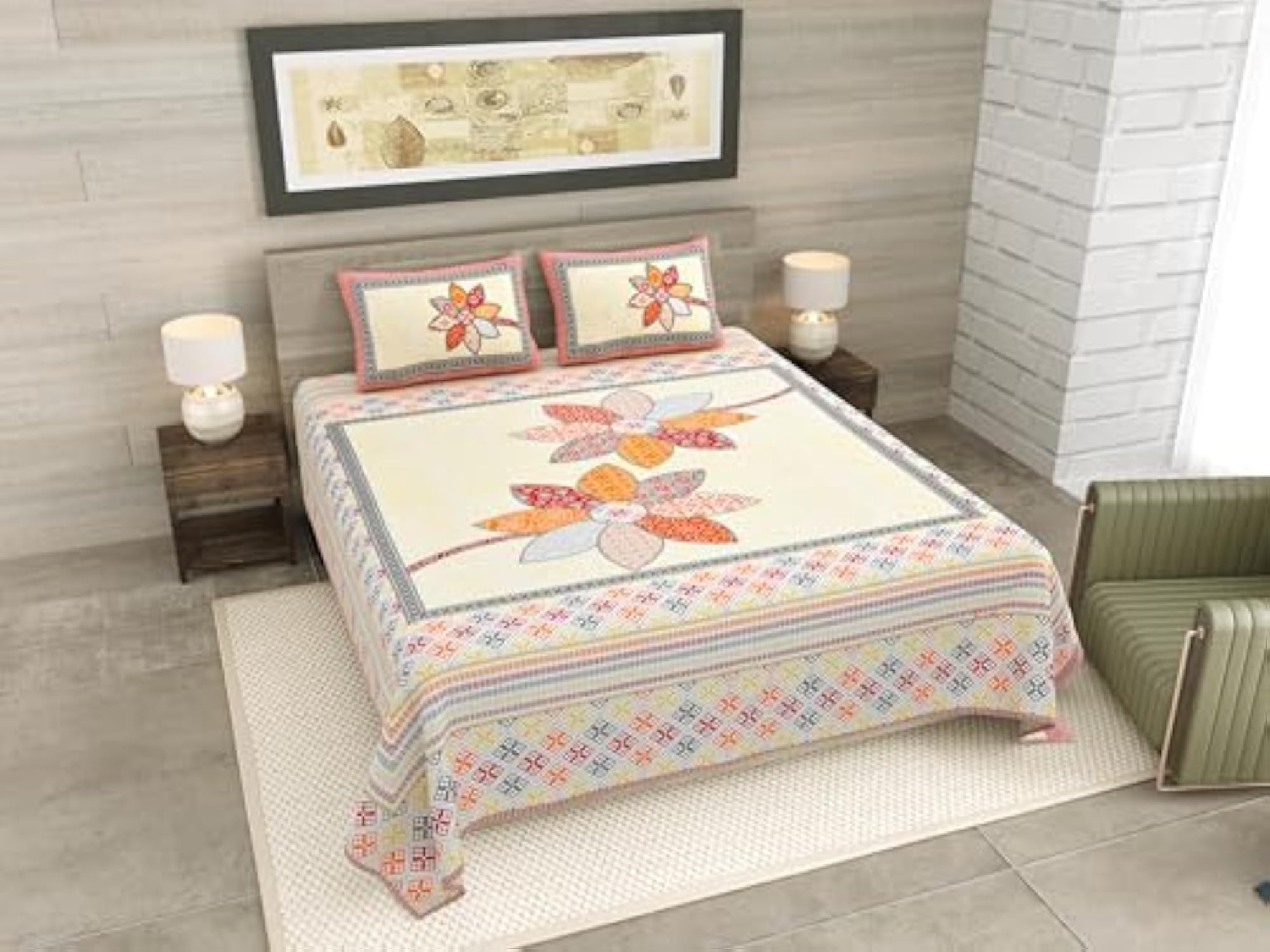 100% Cotton 180 TC King Size Bedsheet with 2 Pillow Covers