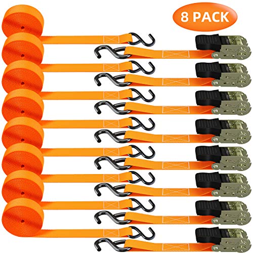 Ratchet Tie Down Strap 8-Pack Orange, Ohuhu Ratchet Tie Downs Logistic Straps