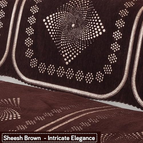 Image of HOKIPO Sheesh Brown Premium Chenille Jacquard Sofa Cover for 2 Seater for Seat & Back, 'Royal Aangan Series' (IN-1007-L5*2)