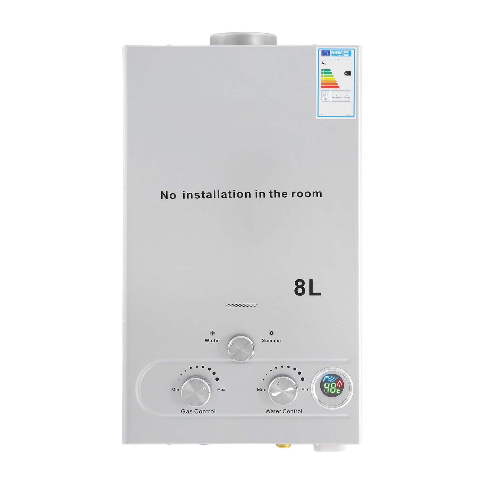 Gas Durchlauferhitzer 8L, 18KW LPG Gasdurchlauferhitzer mit Duschkopf, Sommer-Winter-Muster, Mehrfachschutz, 0,2 bar Startwasserdruck für Zuhause Wohnmobile