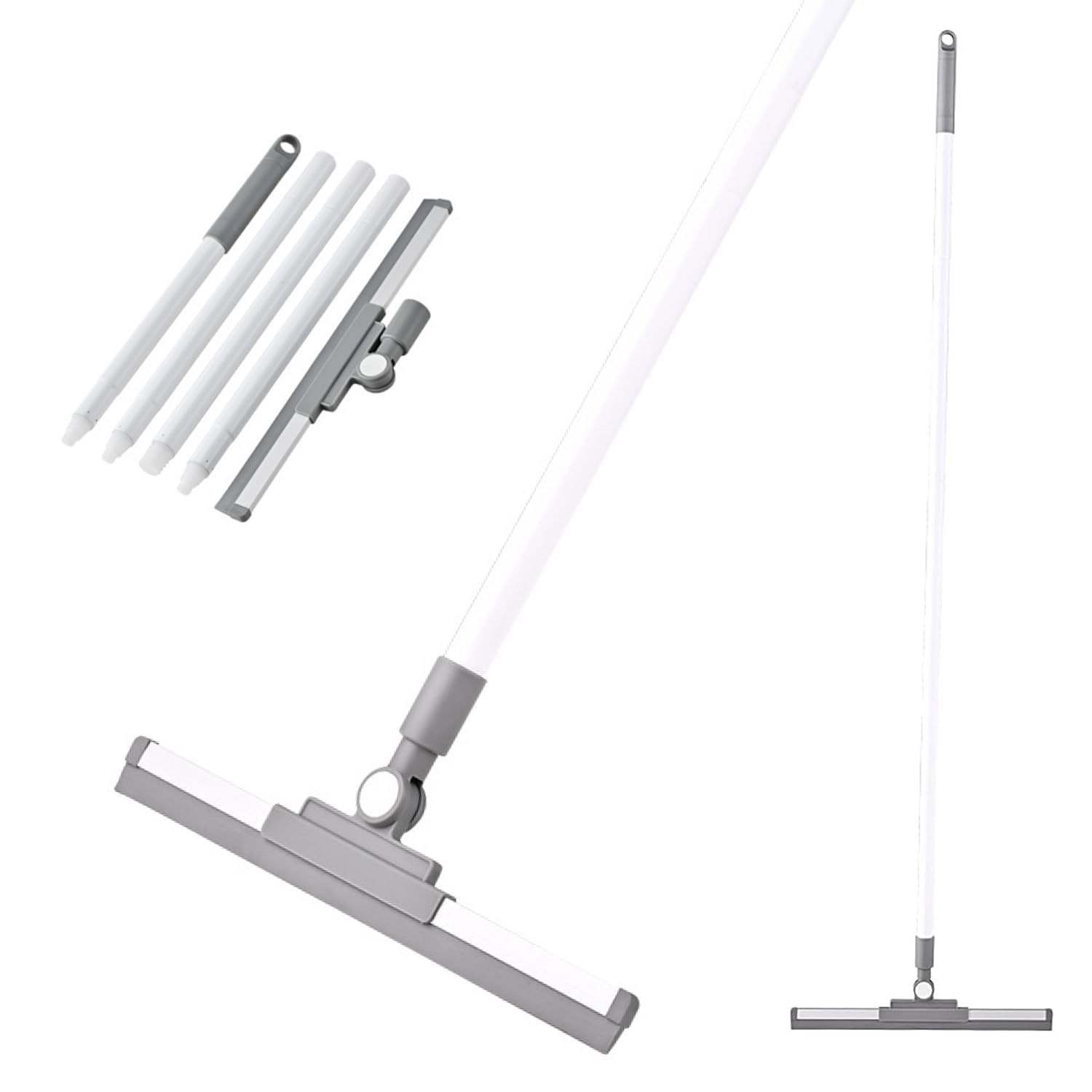 Rubber Broom and Household Silicone Wiper - Floor Squeegee Non-Stick Hair Sweeping Tool, Fur Remover With 54in Handle - Multifunction Magic Broom for Bathroom, Tile Floor Cleaning