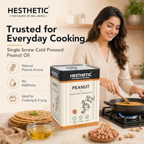 Image of HESTHETIC Cold Pressed Peanut (Groundnut) Oil 15L Bulk Family Pack | Pure Moongfali Ka Tel | Joint-Family Cooking Oil, Unrefined, High Smoke Point | Best Per-Litre Value