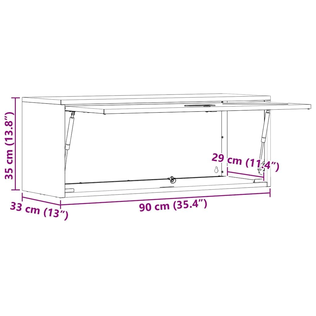Armario de pared para garaje con elevador a presión de gas, puerta antracita, acero recubierto de polvo, 33 x 90 x 35 cm, con cerradura, espacio para herramientas, oficina, salón, pasillo