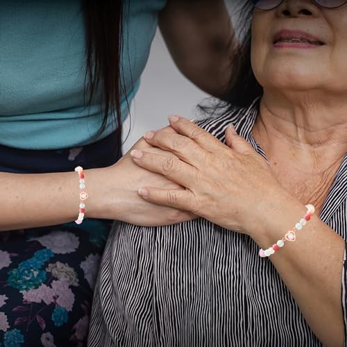 Image of Uloveido Mom Daughter Natural Stone Bracelets Gift - I Love You 100 Languages Bracelets Heart Charm Projection Bracelets Set for Mothers Daughters of 1 2 3pc YA4748