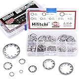 Hilitchi 300-Pcs [8-Size] 304 Stainless Steel Internal Tooth Star Lock Washers Assortment Set - Size Included: M2 M3 M4 M5 M6 M8 M10 M12