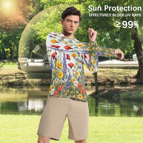 Beautiful Wildflowers Men's Sun Protection Shirts UPF 50+ Long Sleeve UV Rash Guard Quick Dry Swim Shirts4