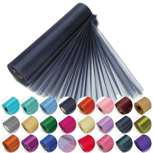 Rollos de organza Trimming Shop con purpurina para bodas, Navidad, fajines para sillas, caminos de mesa, decoración, de 29 cm x 25 m, azul marino, 29CM