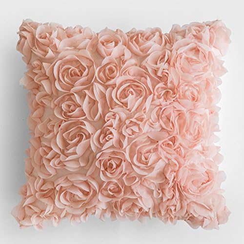 MIULEE 3D Decorative Romantic Stereo Chiffon Rose Flower Pillow Cover Solid Square Pillowcase for Sofa Bedroom Car 18x18 Inch 45x45 Cm Peach Pink Valentines Day
