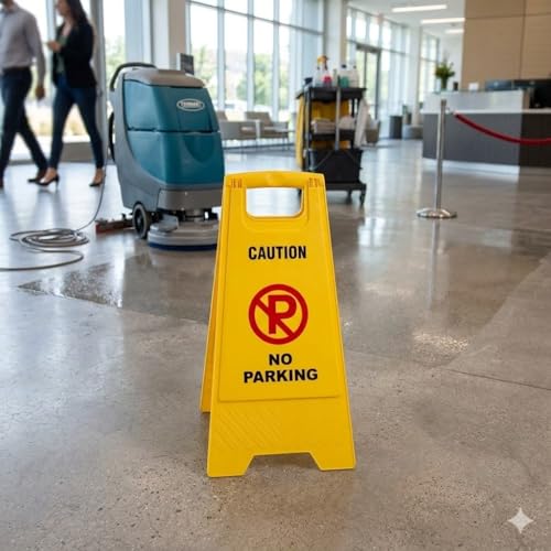 Image of AIR O MATIC NO Parking Caution Sign Board | ABS-Plastic Caution Standing Board (Yellow Sign Board - Big Size)