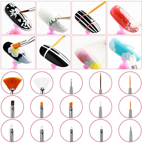 Hethyo Resin Nail Art Palette Tool Kit, Heart-Shaped Golden Edge Nail Art Painting Mixed Color Palette,15 Pcs Pink Nail Art Brushes,5 Pcs Double-Ended Nail Dotting Tool For Nail Art #TOP3