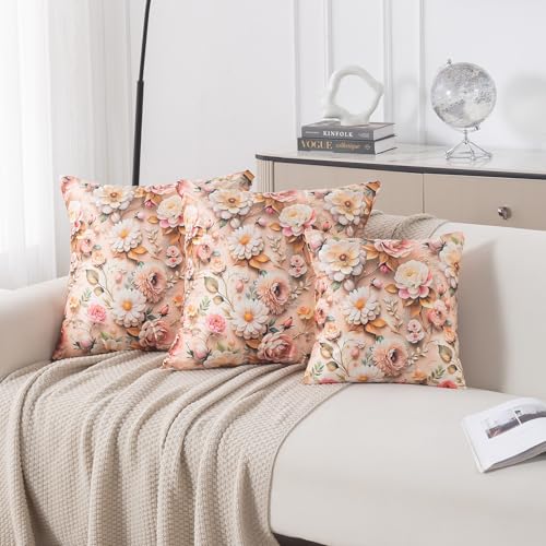 Image of HOKIPO 'Nature Muse 7D' Premium HD Printed Holland Velvet Cushion Cover for Sofa| 22x22 Inch (55x55 cm) | Pack of 2, Rose Symphony (IN-924-D5*2)