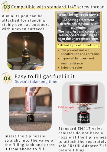 Image of CAMPINGMOON Camping Gas Candle Lantern 15g Refillable Tank (Black) | Soft candle style glow for camp tables and outdoor dining