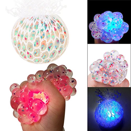 Stress Relief Ball,Kasien LED Star Mesh Ball Stress Glowing Squeeze Grape Toy Anxiety Relief Stress Toy