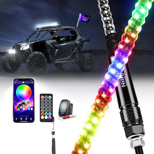 Image of Nilight RGB Whip Light 1PC 3FT Lighted Antenna Whips with Remote & App Control DIY Chasing Patterns Brake Reverse Lights for ATV UTV Polaris RZR Can-am Dune Buggy Pickup Trucks Jeep