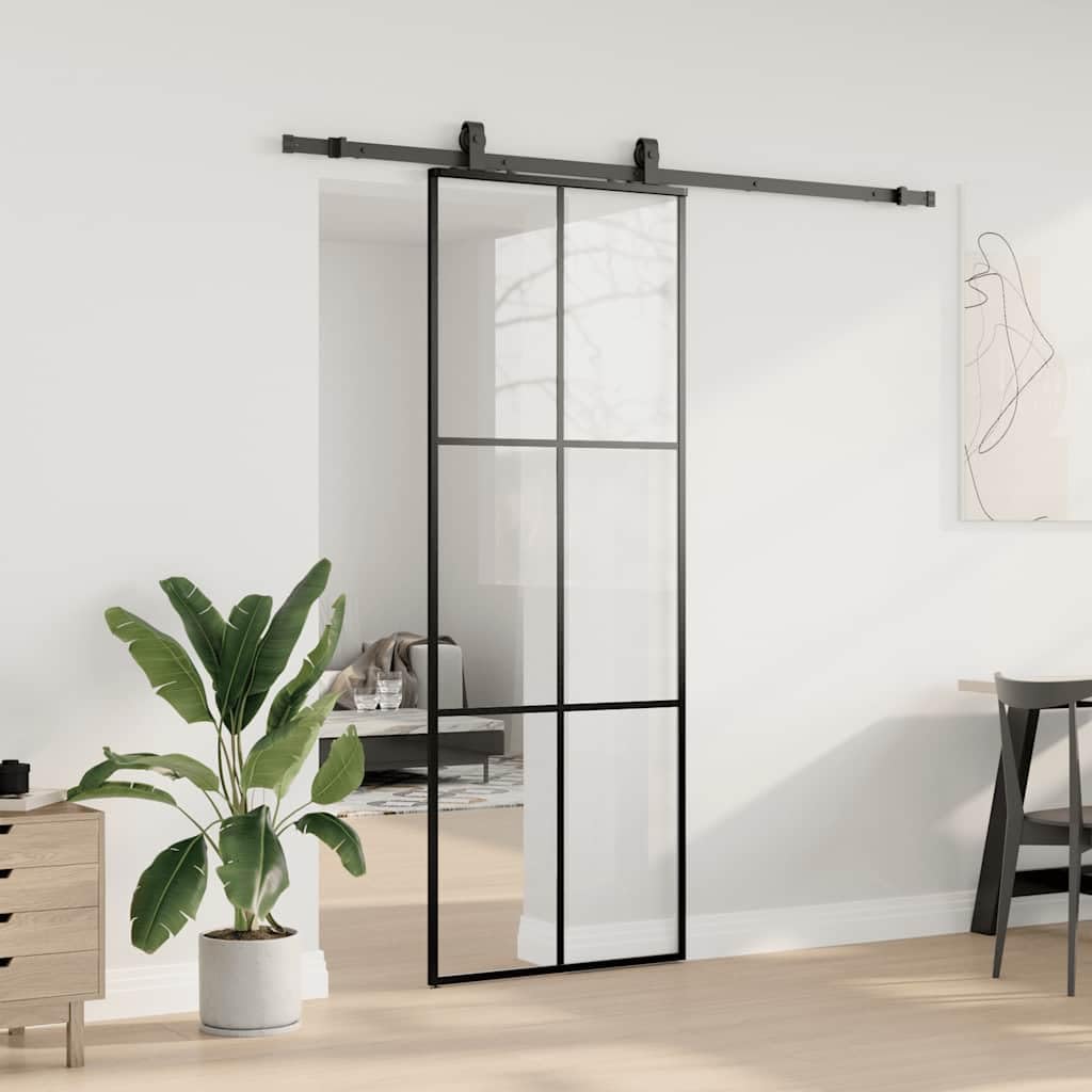 Porta scorrevole con guarnizione, porta in vetro ESG, 76 x 205 cm