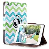 iPad Mini Case,iPad Mini 2 Case,iPad Mini 3 Case,ULAK Synthetic Leather Smart 360 Degree Rotating Stand Case Cover for Apple iPad Mini 1/2/3 (7.9-inch) with Auto Sleep/Wake Function (Wave-Blue/Green)