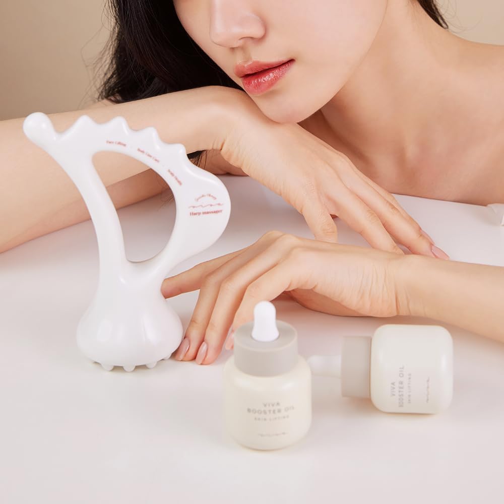 Ceramic Gua Sha Harp Massager, White Porcelain Face and Body Massage Tool for Relaxation, Ergonomic Design