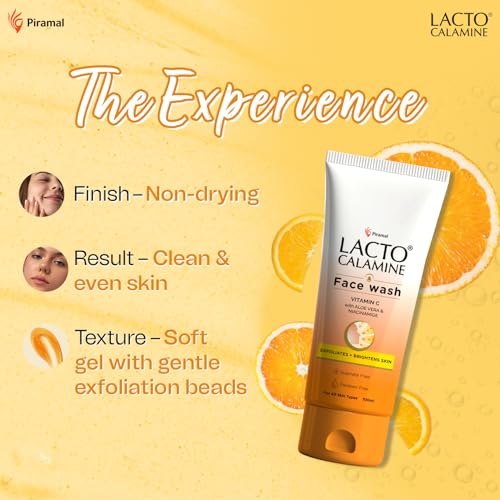 Image of Lacto Calamine Vitamin C Face Wash | Pack of 3 x 100ml | Aloe Vera & Niacinamide Face Wash for Glowing Skin | Facewash that Exfoliates Skin & Reduces Pigmentation | No Parabens, No Sulphates