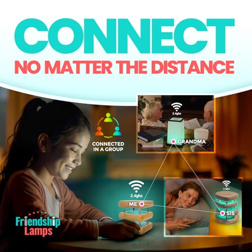 Friendship Lamp® by Filimin Set of 2 Long Distance Touch Lamps – WiFi Connected, Long Distance Gifts, Touch Activated Table Lamp, Long Distance Friendship Gifts, LED Light - Mini Mid Natural/Silver