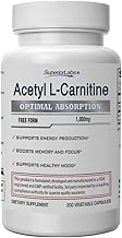 Superior Labs Acetyl L-Carnitine 1000 mg, High Potency ALCAR, Pure Non-GMO, Zero Synthetic Additives, Maximum Absorption, Energy & Fat Metabolism, Brain, Nerve & Cellular Detox Support, 200 Veg Caps