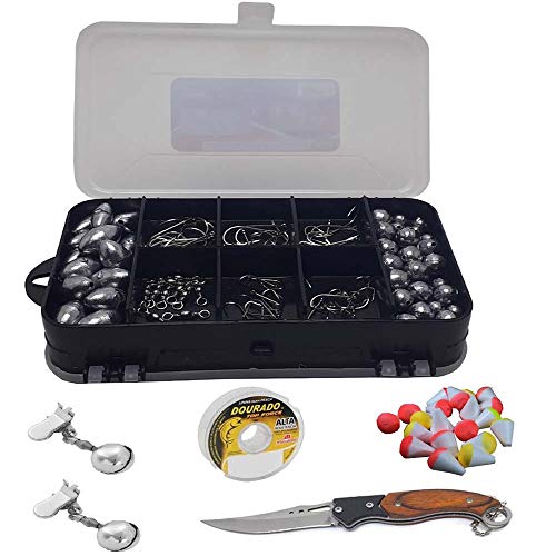 Arqplast Kit de Pesca Estojo Anzol Chumbada linha Boias e Canivete - Multi-colored, Monofilamento, Kit, Tamanho único, Aço carbono