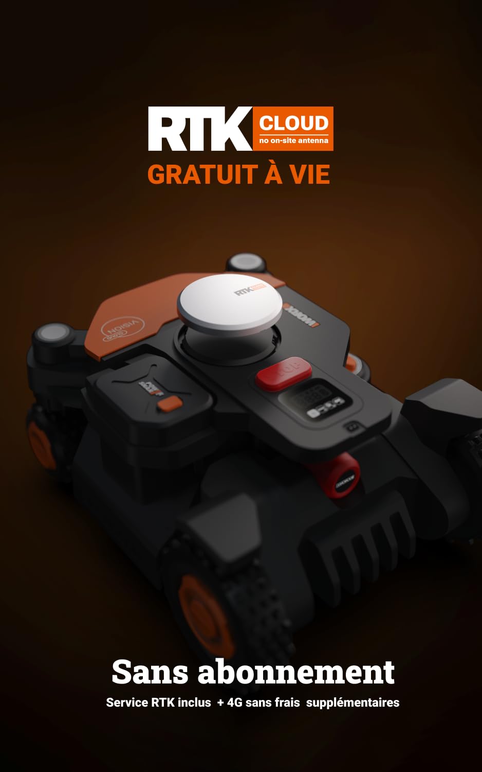 WORX Vision Cloud 4WD WR340E Robot Tondeuse 600 m² sans Fil périphérique + Garage (évitement d'obstacles par IA, Navigation VSLAM + RTK, Pente de 84%, cartographie Auto, contrôle Via app)