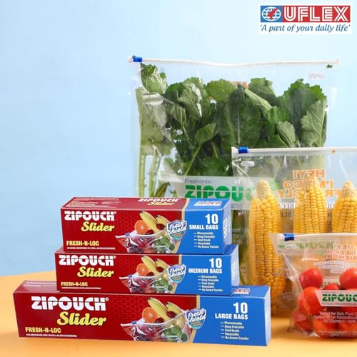 Image of Zip Lock Bag with Slider | Medium Pack of 2 (20 Bags, 28x26 cm) | Reusable Freezer & Microwave Safe Ziplock Bags for Fridge Storage | Food Grade Zipper Pouch for Kitchen & Travel