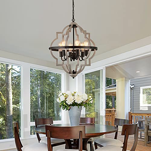 Meixisue Farmhouse Rustic Chandelier,Orb+Oak Finish,6-Light Vintage Antique Chandeliers Pendant Light Fixture For Kitchen Dining Room Living Room Entryway Foyer Ul Listed, 6-Lights #TOP2