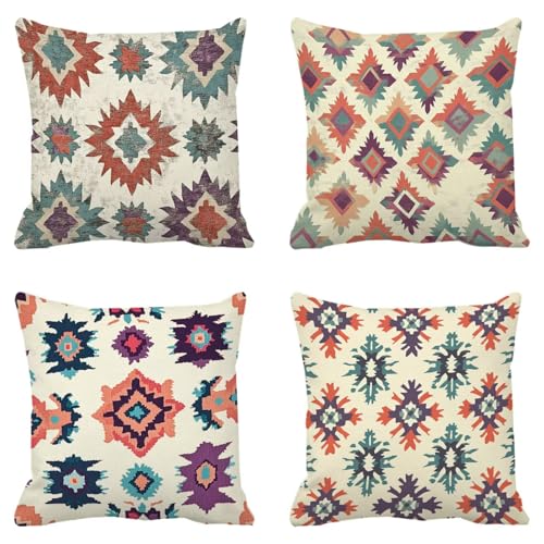 Housse coussin rétro bohème en lin avec fermeture éclair invisible 45x45 - 2
