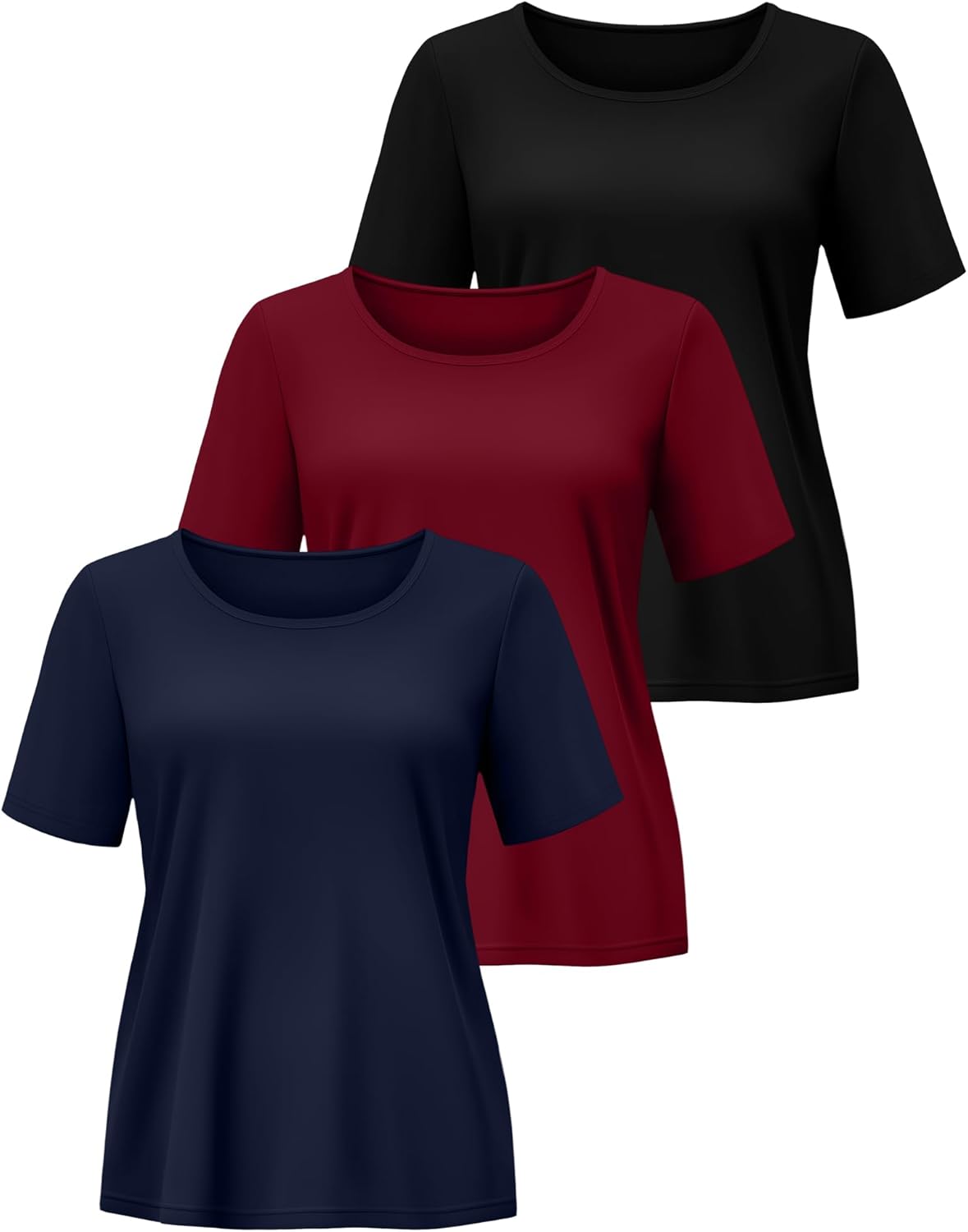 3 Pack Women's Plus Size Half Sleeve Shirts Crew Neck Irregular Hem Tops Loose Fit Casual Basic Tees - Image 3