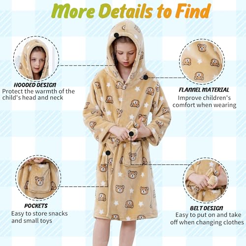 Image of MICHLEY Unisex Boys Girls Hooded Bathrobe Soft Fuzzy Toddler Cartoon Robe Animal Plush Sleepwear for Kids 3-13 Years