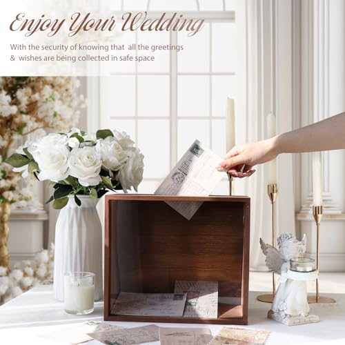 Image of OurWarm Wooden Wedding Card Box with Slot, Money Gift Card Box for Wedding Reception, Rustic Envelope Card Box Storage for Party, Birthday, Graduation, Baby Shower, Honeymoon Funds, Wedding Gift