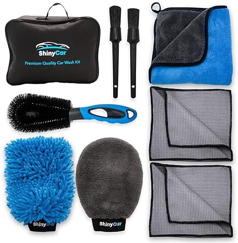 UK: Premium Car Cleaning Kit with Bag - Professional Washing & Detailing Set, Includes Wash Mitts, A Game-Changing Microfibre Drying Towel, Waffle Cloths & Trio Of Brushes For A Deep Clean
