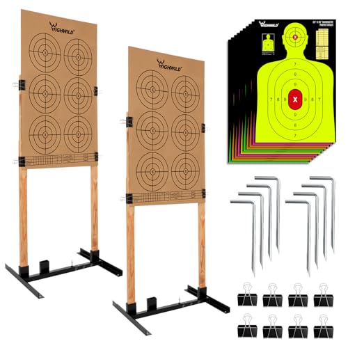 highwild adjustable target stand base for paper shooting cardboard silhouette h shape stand base for shooting range 1x2 wooden target station setup - 2 pack