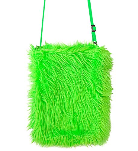 shoperama Neon Kunstfell Tasche bei UV-Licht leuchtend 70er 80er 90er Jahre Handtasche, Farbe:Grün