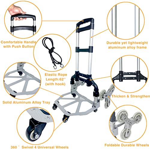 Stair Climbing Cart, Folding Hand Truck Dolly, Grocery Shopping Cart with Mute Wheels, 180lbs Weight Capacity Aluminum Hand Truck for Luggage, Travel - Thumbnail 4