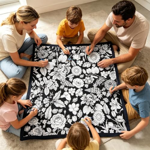 Couverture à colorier lavable avec feutres pour lit et salon