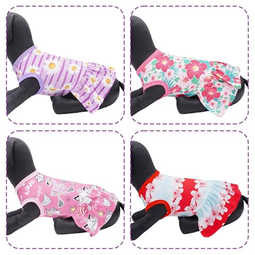 4PCS Dog Dresses Shirts for Small Dogs Girl Female Pink Purple Red Puppies Doggies Kittens Skirts Summer Clothes Pet Apparel Floral Sundress Small Daisy Unicorn Stretchable Outfit S - Image 7