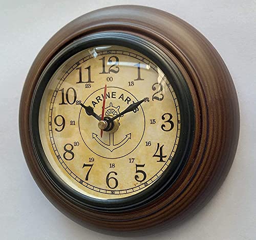 Image of VK 6 Inch Antique Wooden Wall Clock | Vintage Round Silent Non-Ticking Analog Mini Wall Clock | Decorative Small Battery Operated Clock for Bedroom, Kitchen, Office & Home Decor (Brown Finish)