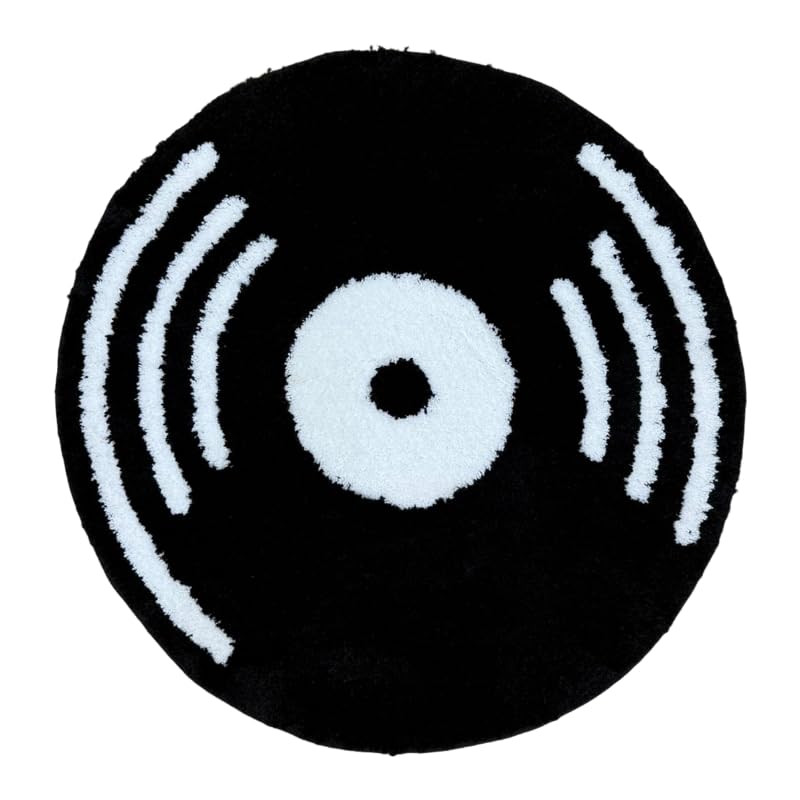 LAKEA Creative Vinyl Record Tufted Rug Indoor Aesthetic Home Decoration Round Tufting Soft Rug Horror Movie Safety Mat (31.5 X 31.5 inch)