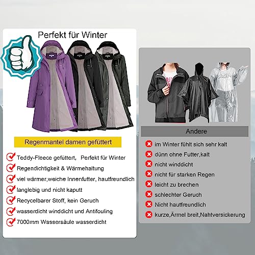 Peter Patter Regenmantel damen gefüttert mit Teddy-Fleece Regenjacke damen wasserdicht mit Kunstfell warm Friesennerz lang PU Windbreaker Regenparka für Winter,grün,38
