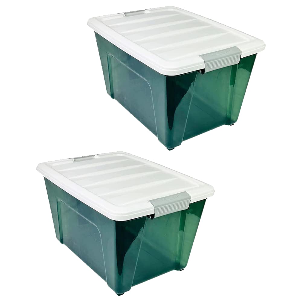 Selecto Besto 30 LTR Plastic Storage Box With Lid Black | Premium Quality | For Clothes, Toys, Books, Snacks, Shoes and Grocery Storage Box… (Green) (2 Set)