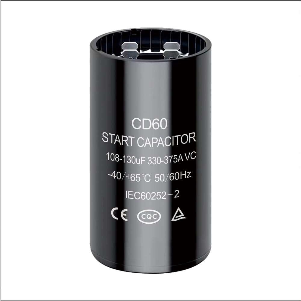 108-130 uf/MFD CD60 Round Start Capacitor ±20% 50/60 Hz 330-375 VAC Round Motor Well Pump Start Capacitor (108-130 uf/MFD, 1)