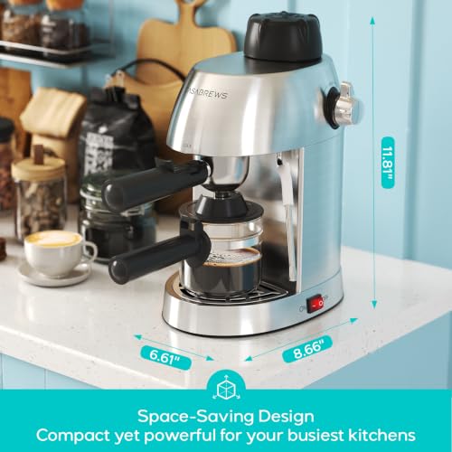Image of CASABREWS 3.5 Bar 4 Cup Espresso Cappuccino Machine with Milk Frother | Stainless Steel, Milk Frother, Dual Safety Switches, 800W, Compact for Home, Brew Espresso, Latte, Cappuccino, Iced Coffee